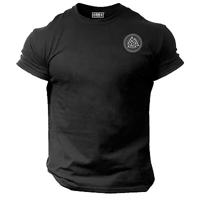 Valknut Shield T Shirt Pocket Gym Clothing Bodybuilding Workout Vikings MMA Top • £10.99