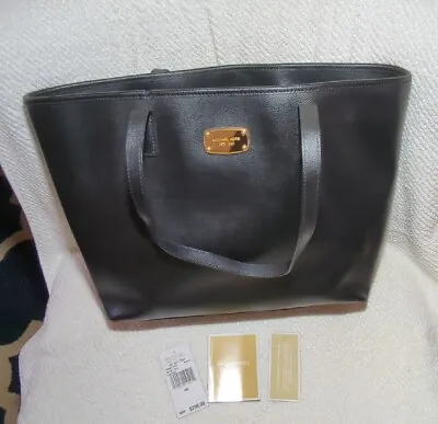 Michael Kors Jet Set Black Leather Laptop Travel Shoulder Bag Tote Gold Hardware • $24.99