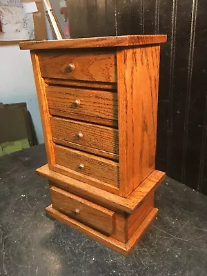 Vintage  Solid Oak Wood Chest Jewelry Box 15in X 10in X 5.5in • $72.24