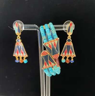 MMA Metropolitan Museum Art Jewelry Set - Lotus Earrings & Bracelet Egyptian Tut • $125