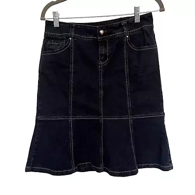 BACCINI Denim Flare Skirt Womens Size 6P Dark Wash Blue Stretch Knee Length • $14.94