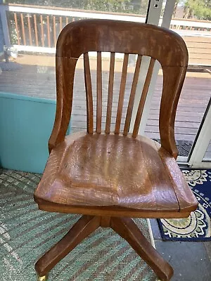 Vintage Sikes Wooden Swivel Office Banker Chair Antique Industrial • $200