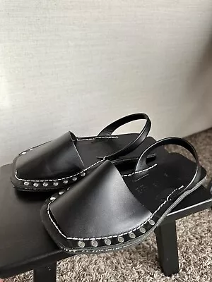 ZARA X Ría Collab Black Leather Studded Moccasin Sandals  • $74