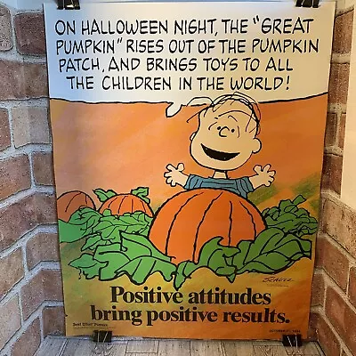 Vtg Halloween Poster For Schools 22x17 Clement Publishing Charlie Brown Linus • $54.99