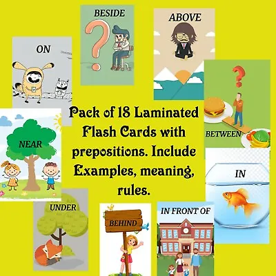 Prepositions Grammar English Laminated Flash Cards School SEN Child Pack Of 18 • £3.50