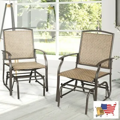 Patio Chairs 2 Pcs Patio Swing Single Glider Chair Rocking Seating Fabric Iron  • $301.97