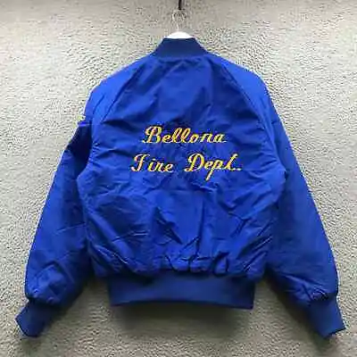 Vintage 80s Bellona Fire Dept. Bomber Jacket Men's Medium M Dan Embroidered Blue • $18.99