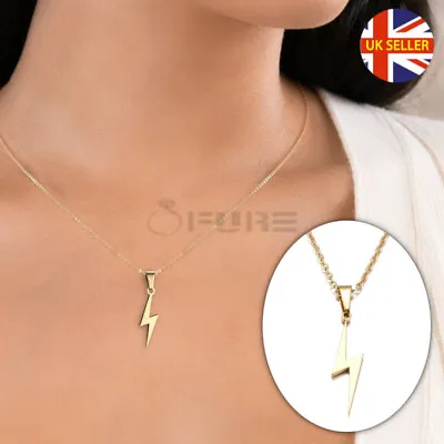 Hypoallergenic Gold Tone Thunder Lightning Bolt Pendant Unisex Fashion Necklace • £3.99