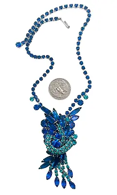 Verified Juliana DeLizza & Elster Teal & Blue Rhinestone Dangle Layered Necklace • $403.42