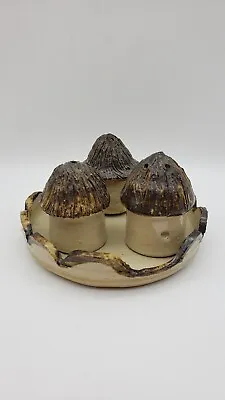 Unique Brutalist MCM Studio Pottery MUSHROOM Salt Pepper Shakers Sugar Bowl Dish • $39.99