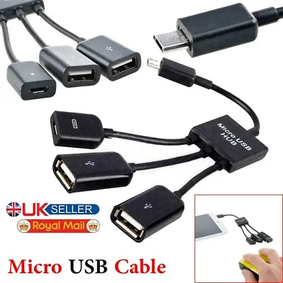 £4.19 • Buy 3 In 1 Micro USB HUB MALE TO FEMALE And Double USB 2.0 Host OTG Adapter Cable UK