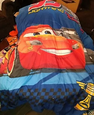 Cars Lightning McQueen Toddler Reversible Bedspread With Rust-eze Pillow - EUC • $18