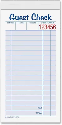 Guest Check Books 2-Part Carbonless White/Canary 3-11/32  X 6-3/8  50 Sets/ • $36.03