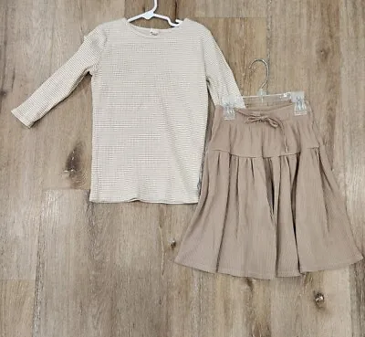 Lil Legs Brown Ribbed Cotton 3/4 Sleeve Tee And Skirt Set Sz 8 Great Condition • $23