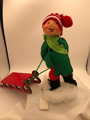 Vintage Annalee Mobilitee Christmas Boy With Sled Doll NOS • $25