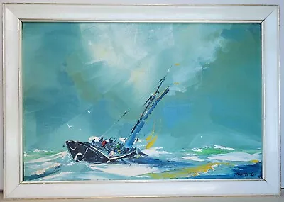 £30 • Buy Oil Painting By David Deakins - Seascape - A Yacht On Rough Seas