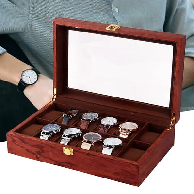 Watch Box For Men 6/10/12 Slot Luxury Wooden+Glass Design Display Case Holder • $31.35