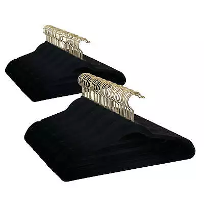 Non-Slip Velvet Clothing Hangers 100 Pack Black Space-Saving • $32.96