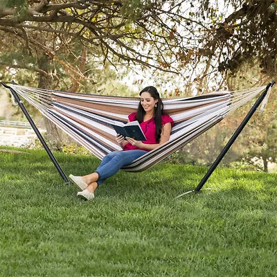 Heavy Duty Steel Hammock With Stand For 2 Person  Cotton Rope Hammock In/Outdoor • $69.96