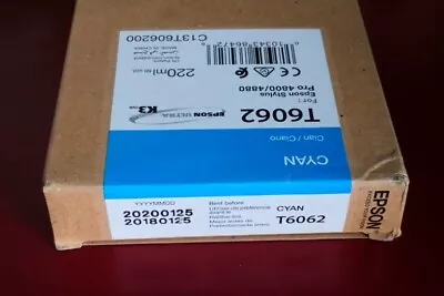 01-2020 NEW IN BOX GENUINE EPSON T6062 CYAN 220ml K3 INK STYLUS PRO 4800 4880 • $74.89