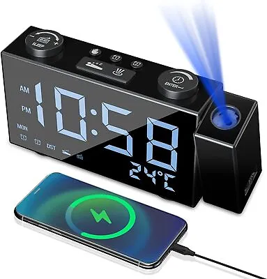 Digital Alarm Clock Projection FM Radio Electric USB Charging Large Display • £19.99