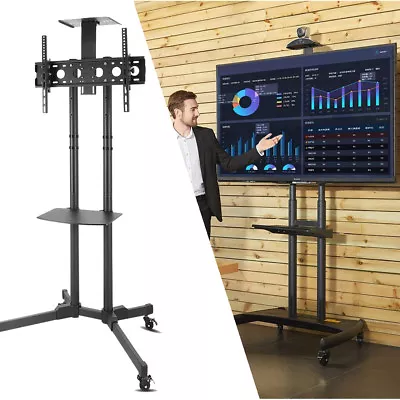 Mobile Rolling TV Cart Stand LCD LED OLED Flat Screens Adjustable AV Top Shelf • $75.96