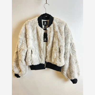 £78.64 • Buy NWT RARE CONVERSE WOMENS BOMBER JACKET Faux Fur Size XS Fleece Lined Pockets