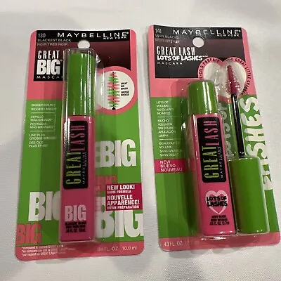 2 Pack Maybelline Great Lash Lots Of Lashes Washable Mascara Black 130/141 Asst • $18