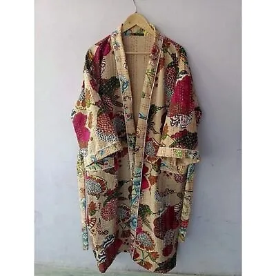 Kantha Quilt Jacket Kimono Women Wear Boho Beige Color Front Open Quilted Jacket • $94.60