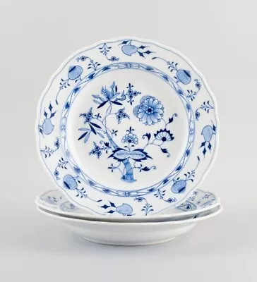 Stadt Meissen Three Deep Plates - Blue Onion Pattern. Hand Painted. 1930s. • $170