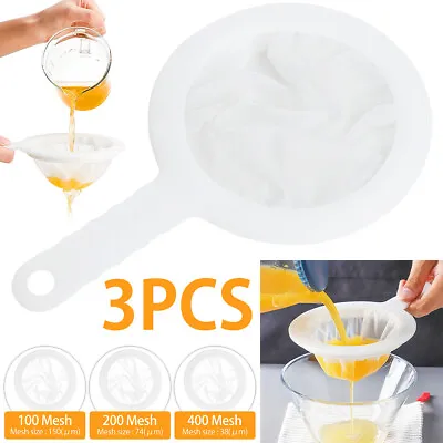 £10.29 • Buy 3x Kitchen Fine Nylon Mesh Strainer Efficient Sieve Cloth Nylon Food Yogurt-Mesh