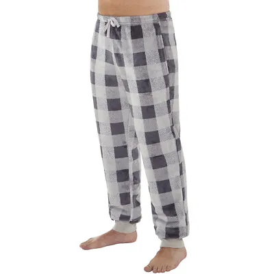 Mens Polar Fleece Pyjama Bottoms Lounge Pants Jogger Style Warm Winter Check • £14.99