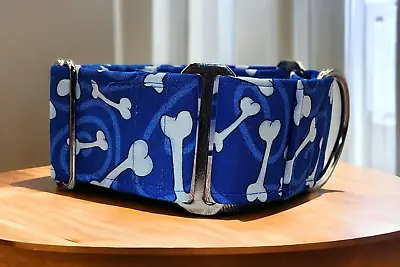 White Bones On Blue Background Martingale Collar • $34