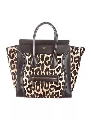 Celine Leopard Ponyhair Calf Hair Animal Print Mini Luggage Tote Bag • $1225