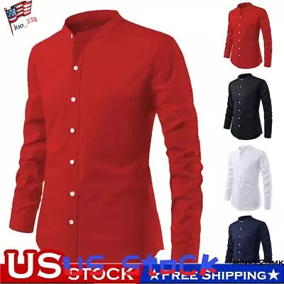 Mens Formal Long Sleeve Dress Button Down Causal Shirt Solid Color Slim Fit Tops • $12.77