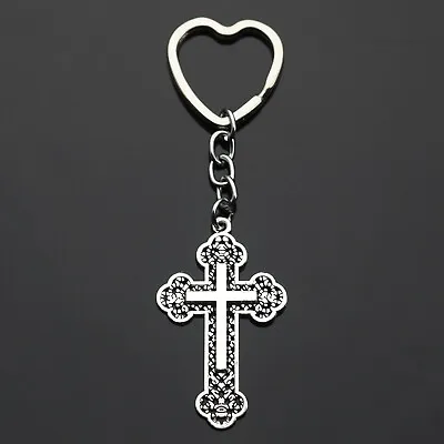 $6.49 • Buy Cross Design Christian Christianity Keychain Pendant Heart Shaped Key Ring Gift