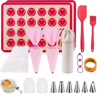 30 Pack Silicone Macaron Baking Mat Kit Macaroon Baking Mat Heart Se12 Piping Ba • $66.97