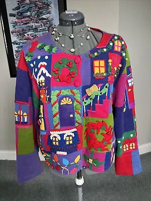 Michael Simon XL Christmas Embroidered Sweater Cardigan Real Estate￼ Mothers Day • $90