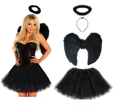 £5.99 • Buy Dark Fallen Angel Halloween KIDS & Adult Costume Fancy Dress Party Black Fairy