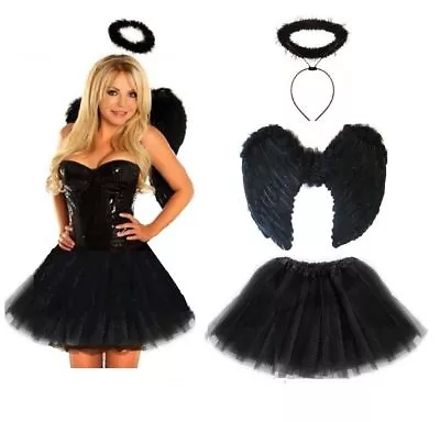 Dark Fallen Angel Halloween KIDS & Adult Costume Fancy Dress Party Black Fairy • £3.24