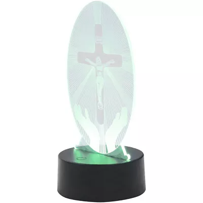  3D Acrylic Visualization Night Light Jesus Cross Table Lamp Remote Control • £12.99