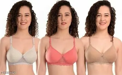 Bra Pack Of 3 Bra Sets Women's Bra Wired Free Padded Bra Girls Bra Cotton Bra • $23.87