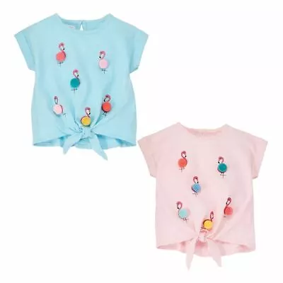Mud Pie Baby Girl Pink Flamingo Pom-Pom Tee Shirt Size S (12-18 Mos) NEW • $10
