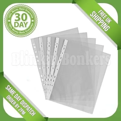 100 Poly Pocket Strong Clear A4 Paper Sheet Punched Folder Filing Wallet Sleeves • £4.39