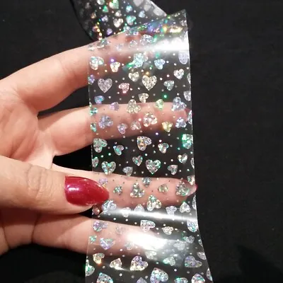 HOLOGRAPHIC SILVER HEART Nail Art Foil Transfer Glitter Stickers 3D Nails Foils • £2.20