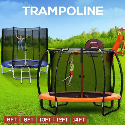 Trampoline Round Trampolines Enclosure Kids Safety Net Mat Pad 6 8 10 12 14FT • $249.99