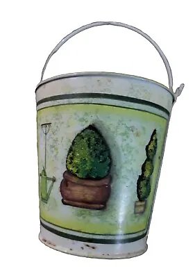 Vintage Decorative Galvanized Tin Pail Handle Spring Easter 3D Trees Garden Eggs • $10