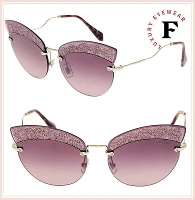 MIU MIU SQENIQUE MU58TS Glitter Gold Pink Oversized Rimless Sunglasses 58T • $190.80