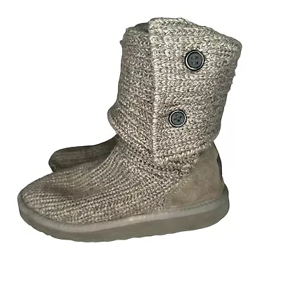 UGG Australia Gray Cardy Boots Girl's Size 2 Knitted 2 Buttons Tall Cuffed • $26.99