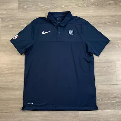 Nike Memphis Grizzlies Polo Shirt Mens Large Navy Sewn Logo Dri-Fit NBA Athletic • $26.95